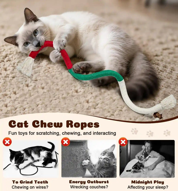 Cat Chew Ropes 4Pcs, Safe Cat Chew Toys for Indoor Cats with Catnip | with Gall Fruit,Safe Teeth Cleaning Chew Toys,Interactive Kitten Nip Toys for All Breeds,19.5 Inches,Boredom Buster2