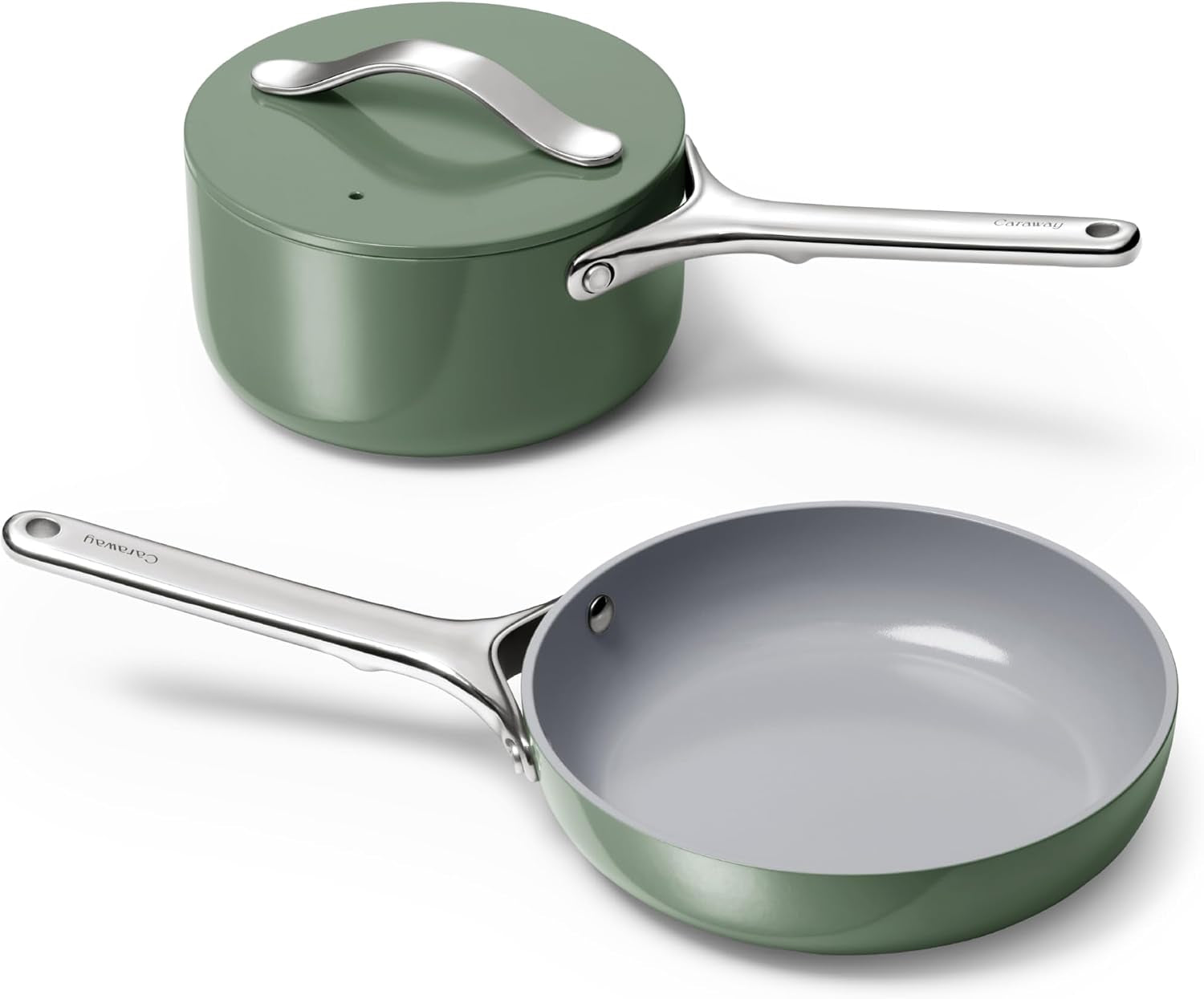 caraway-non-stick-ceramic-mini-cookware-set-ceramic-fry-pan-1-05-qt-8-sauce-pan-1-75-qt-and-storage-rack-non-toxic-ptfe-pfoa-free-sage