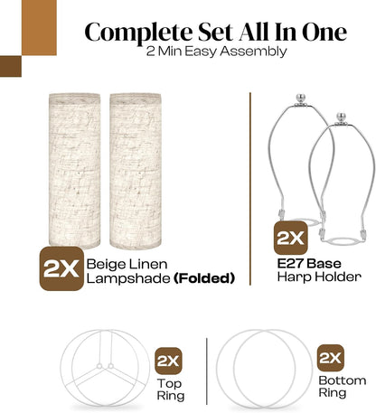 Lamp Shades Set of 2 – 𝟏𝟏.𝟔” 𝐓𝐨𝐩 𝐱 𝟏𝟐.𝟔” 𝐁𝐨𝐭𝐭𝐨𝐦 𝐱 𝟗.𝟖” 𝐇𝐢𝐠𝐡 Fits Harp-Style Bedside & Floor Lamp Shades – 𝐃𝐫𝐮𝐦 𝐒𝐡𝐚𝐩𝐞 Easy Assembly (Ships Rolled Flat) (Beige, Medium)3