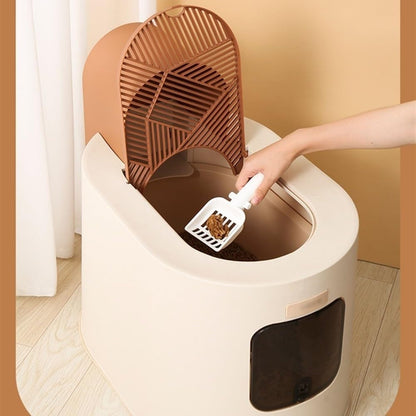 Pet Supplies, Large Hooded Cat Litter Box with Lid,Anti Splash & Easy Clean Tray(Brown)7