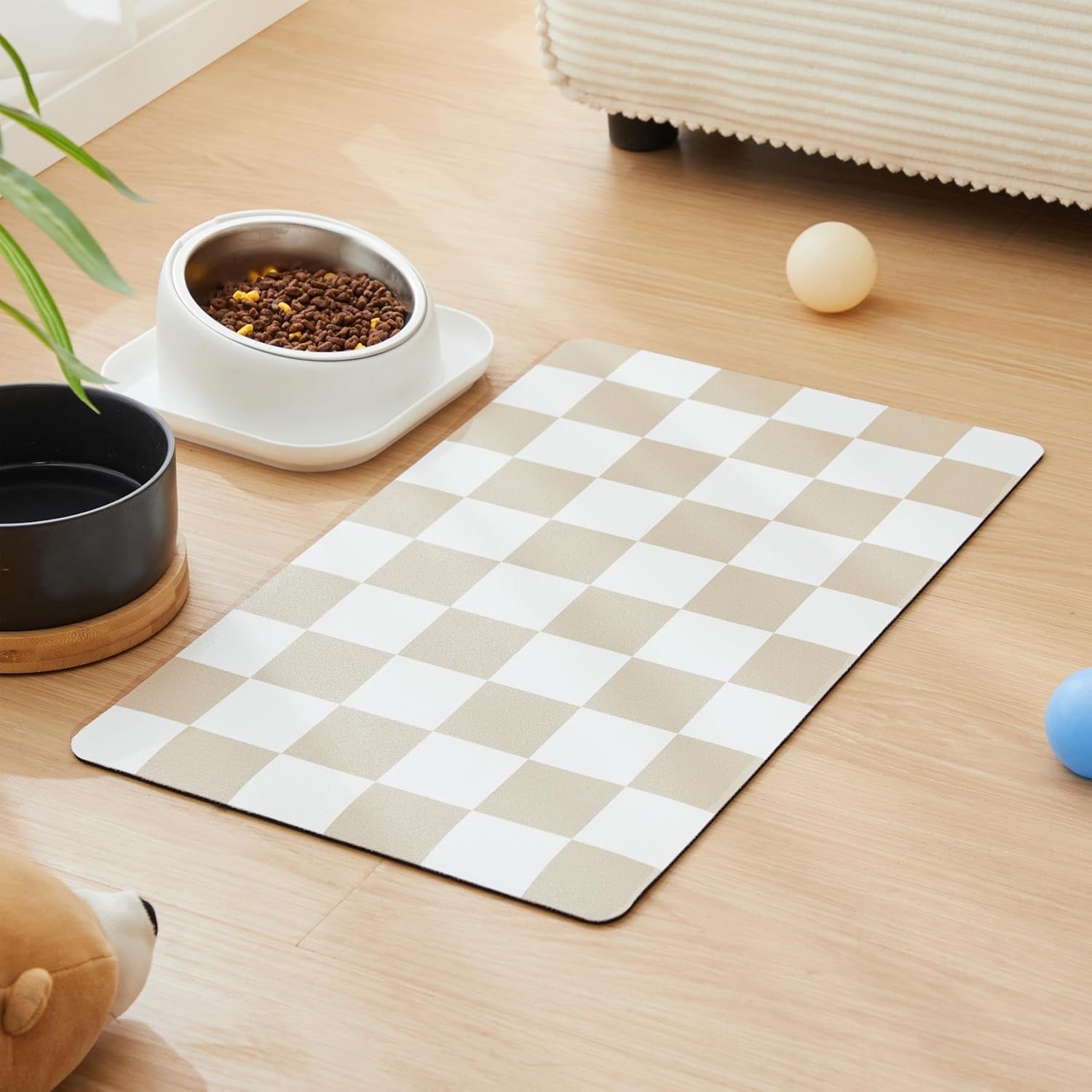 checkered-dog-feeding-mat-absorbent-mats-for-dog-food-and-water-bowl-dispenser-retro-aesthetic-khaki-beige-checkerboard-pet-placemat-for-dogs-cats-puppy-accessories-12-x-19