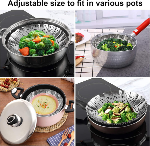 Steamer Basket, Stainless Steel Vegetable Steam Baskets for Steaming Cooking Expandable to Fit Various Size Pot (5.5" to 9.3")5