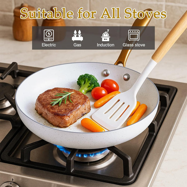 18PCS Nonstick Pots and Pans Set, Ceramic Cookware Set, Kitchen Cooking Sets, Oven/Dishwasher Safe, Space-Saving Design,Compatible with All Stovetops White7