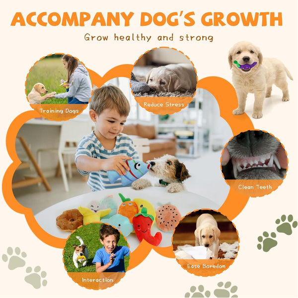 Cheerful 20-Pack Squeaky Dog Toys Set - Included 4 Dog Bags, Plush Puppy Toys with Irresistibly Cute Characters for Small Dogs, Interactive Dog Squeak Toys for Fun&Teeth Cleaning4