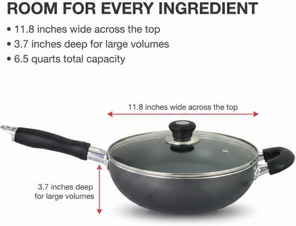 Non-Stick Wok Pan with Tempered Glass Lid, 6.5Qt Deep Cooking Wok, Stay-Cool Bakelite Handle, 30Cm Multipurpose Stir Fry Pan2