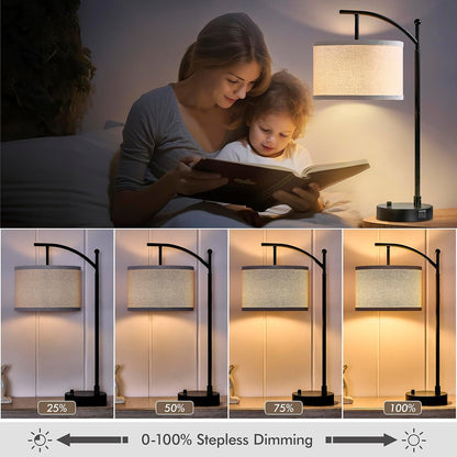 Table Lamp Set of 2, 23.5" Bedside Lamps with USB C+A Ports, Black | Table Lamps for Living Room, Bedroom, Bedside Lamps for Nightstand with Linen Lamp Shades, 2 Dimmable LED Bulbs Included5