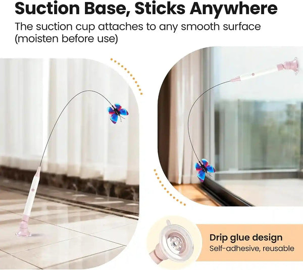 Potaroma Interactive Spinning Butterfly Cat Toy Wand, Rechargebale | Automatic Self-Play & Handheld Mode, Electric Touch Activated Cat Teaser with Suction Cup for Indoor Kittens3