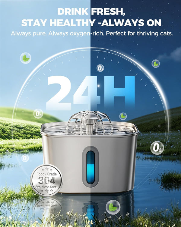 Cat Water Fountain Stainless Steel 74Oz/2.2L with 3 Filters & 3 Sponges | Indoor Pet Water Dispenser-Automatic Silent Small Dog Fountains for Drinking-Auto Metal Watering Bowls-Gifts for Kitty Animal5