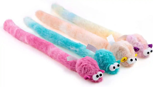 CHIWAVA 4 Packs 15 Inch Long Soft Plush Cat Toys Mice with Bell Rustle Sound Small Mouse Activity Interactive Toy1
