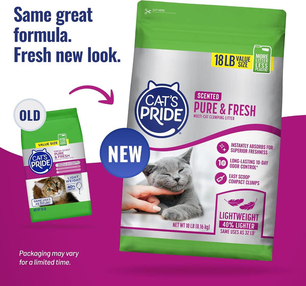 Cat'S Pride Premium Lightweight Clumping Litter: Pure & Fresh - up to 10 Days of Powerful Odor Control - Multi-Cat, Scented, 18 Pounds2