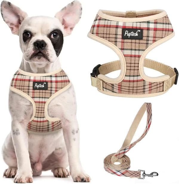 PUPTECK Soft Mesh Dog Harness Small Sized and Leash Set Pet Puppy Cat Comfort Padded Vest No Pull Harnesses, Beige, S87