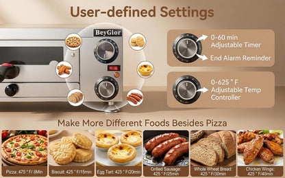 Electric Pizza Oven Indoor,12 Inch Countertop Pizza Maker with Viewing Window,Stainless Steel Commercial Pizza Oven, Removable Handle,Dual Baking Trays and Oven Mitts8