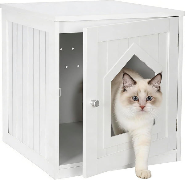ZENY Hidden Cat Litter Box Furniture - Enclosed Cabinet with Vent Holes, Indoor Wooden Washroom, End Table, Nightstand (Black)10