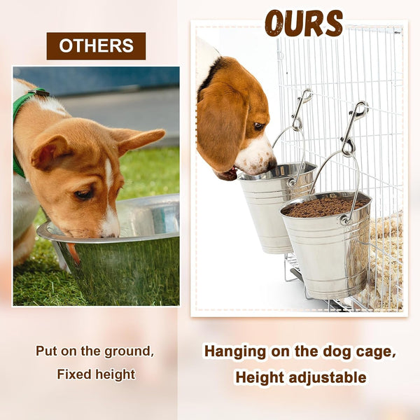 Mumufy 4 Set 2 Quart Stainless Steel Flat Side Bucket Durable Water Pails with Double Ended Snaps Small Metal Bucket Flat Back Water Pails for Dogs Cats Kennels Cages Fences Pet Container6