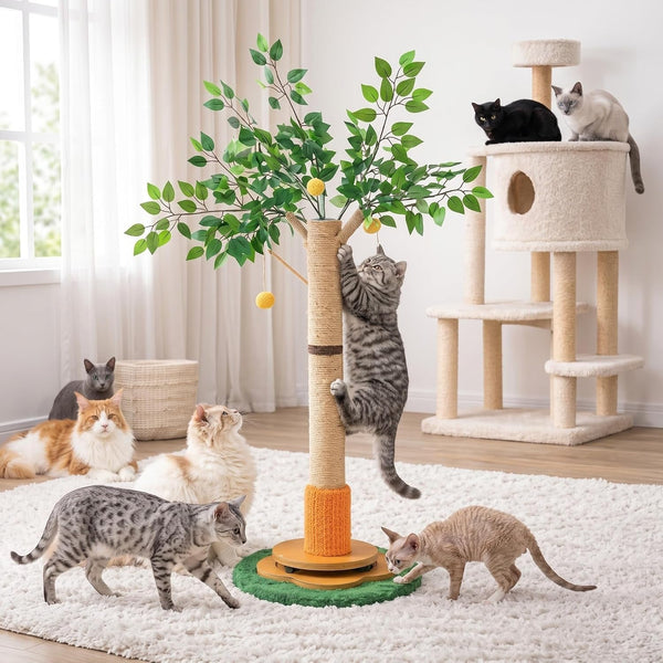 Nuanchu 41 Inch Tall Cat Scratching Post Tree for Indoor Cats Adults, Scratcher Tree Tower with Sisal Rope, Large Cats Scratching Posts with Hanging Ball for Kittens and Medium Large Pet3