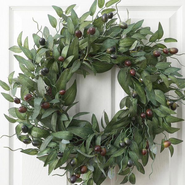 Olive Wreaths 20 Inch Wreath for Front Door with Purely Handmade Realistic Dense Olive Leaf Olive Berry, Elegant Home Decor Wreath Ideal for Front Doors, Hallways, Any Area You Want to Brighten8