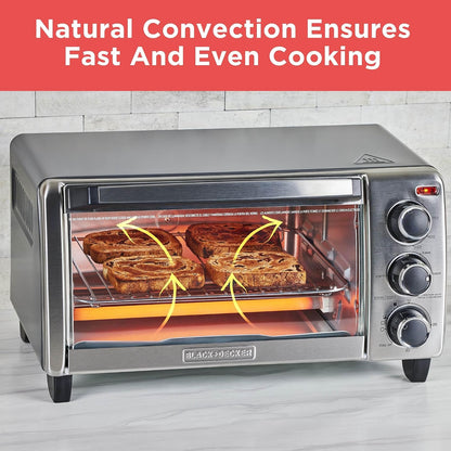 BLACK+DECKER TO1313SBD Toaster Oven, 15.47 Inch, Silver | Compact Convection Oven Fits a 9-Inch Pizza with Timer, Stay-On Function and Removable Crumb Tray.3