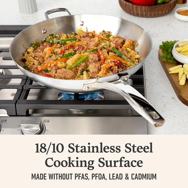 Calphalon Premier Polished 5-Ply Stainless Steel Cookware W/Turbo Heat Tech 13" Wok, Induction, Oven Safe 500F, PFOA Free, Polished Stainless Silver4
