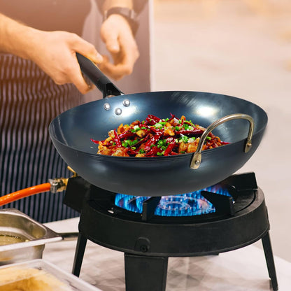 Carbon Steel Wok Iron Wok Frying Pan 32Cm Traditional Chinese Woks Cooking Pot Kitchen Frying Pan Wok Stir Fry Pan for Japanese Stir-Fry Grilling Frying Steaming Carbon Steel Pan3