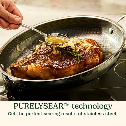 Hybrid Nonstick Frying Pans, Stainless Steel Scratch Proof, 3-Pc | Stainless Steel and Ceramic Frying Pan Set for Searing/Browning, Induction Pan with Lid, Oven Safe 500°F, 3 Sizes, FPS-6SSCR3