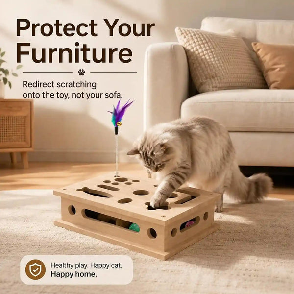 2026 New Cat Scratch Puzzle Enrichment Box, Interactive Cat Nail File Box with Catnip & Bell Ball, Cat Scratcher Toy with Teaser Wand, Stress-Free Alternative to Clippers & Grinders6
