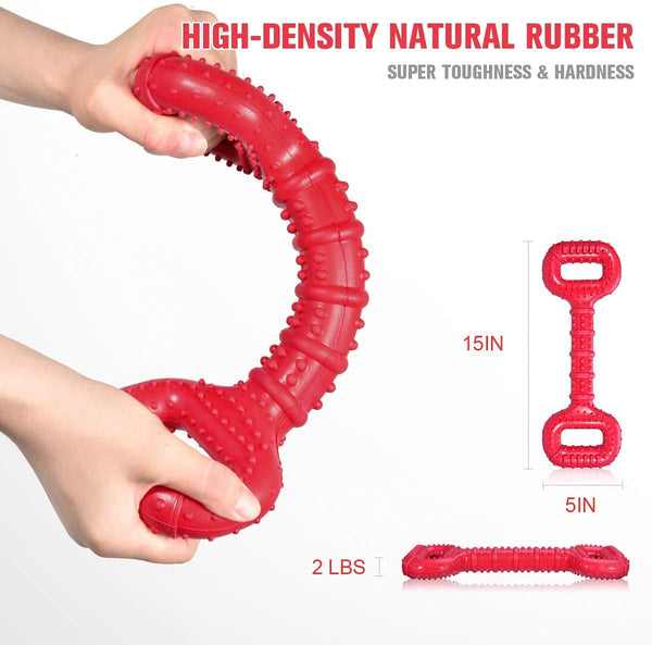 Feeko Dog Toys for Aggressive Chewers Large Breed, 15 Inch Interactive Long Lasting Dogs Toy with Convex Design Natural Rubber Tug-Of-War Toy for Medium Large Tooth Clean(Red)4