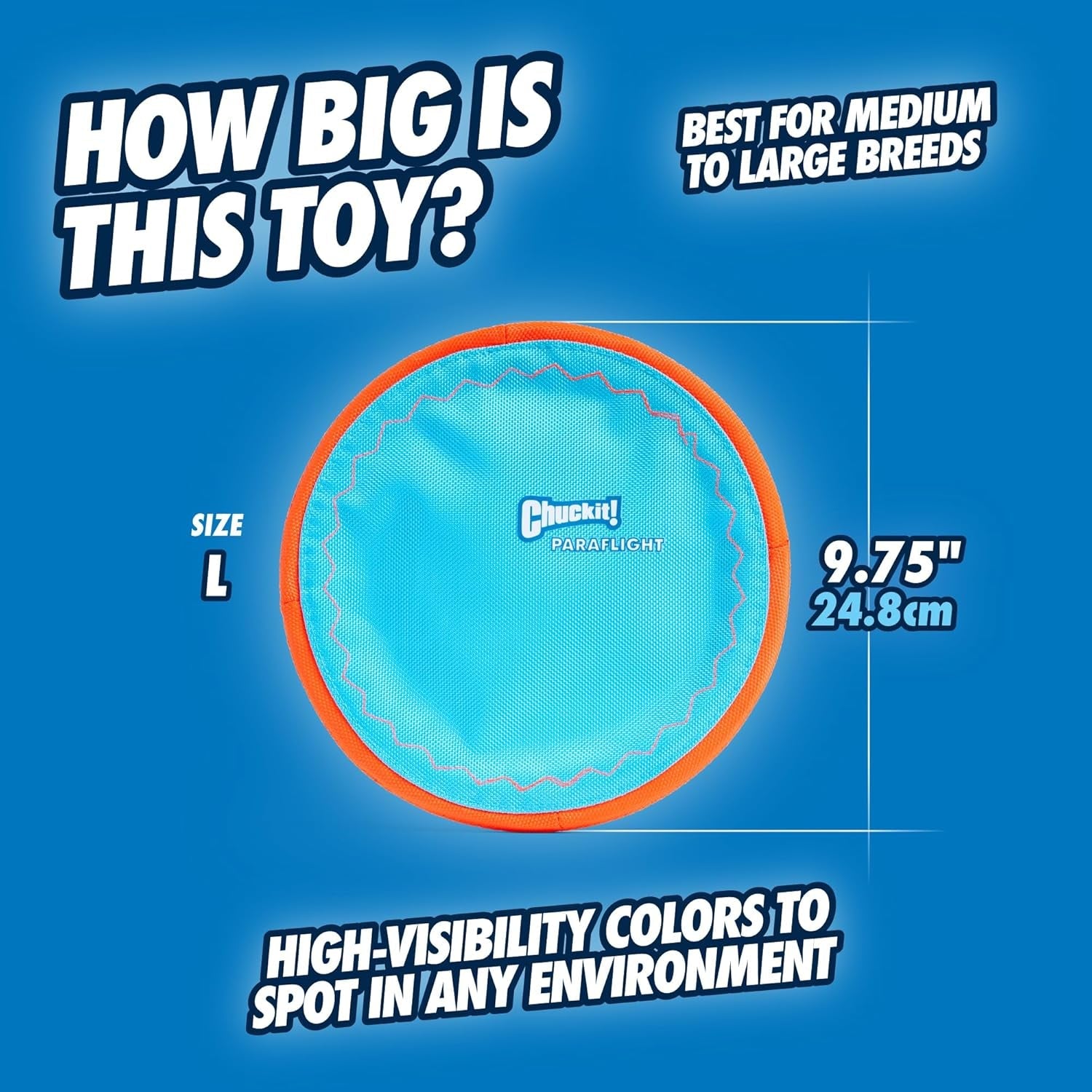 chuckit-paraflight-flying-disc-dog-toy-water-floating-flyer-durable-nylon-construction-with-soft-rubber-edges-for-medium-and-large-dogs-size-large-9-75-l-x-9-75-w-pack-of-1-durable-nylon-build-with-soft-rubber-edges-made-for-medium-and-larger-sized-breeds-lightweight-and-easy-to-throw-pack-of-1