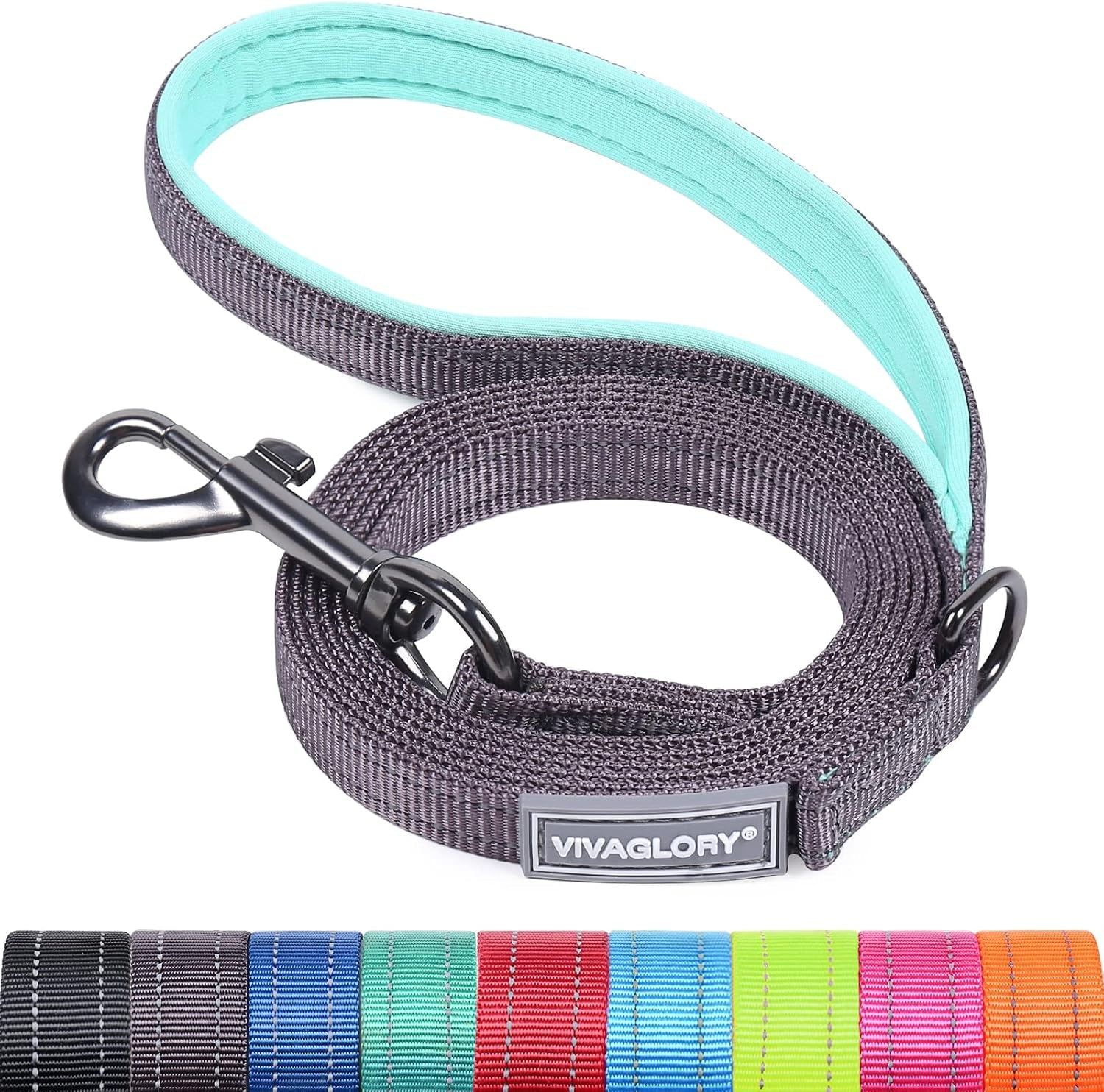 vivaglory-dog-leash-puppy-leash-for-collar-3ft-x-1in-black-with-soft-padded-handle-for-training-walking-heavy-duty-double-layer-nylon-pet-puppy