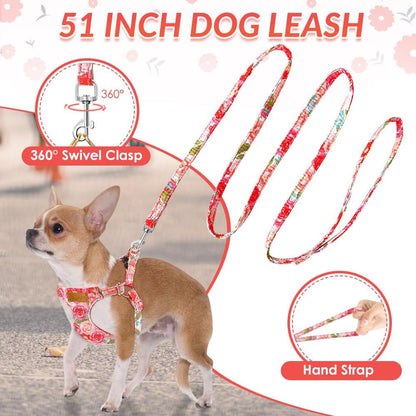 Lukovee No Pull Puppy Harness and Leash Set - Adjustable Lightweight Soft Suede Pet Harness Vest, with Snap Buckle & 51In Leash for Small Medium Dogs (Pink Rose, XXS)5