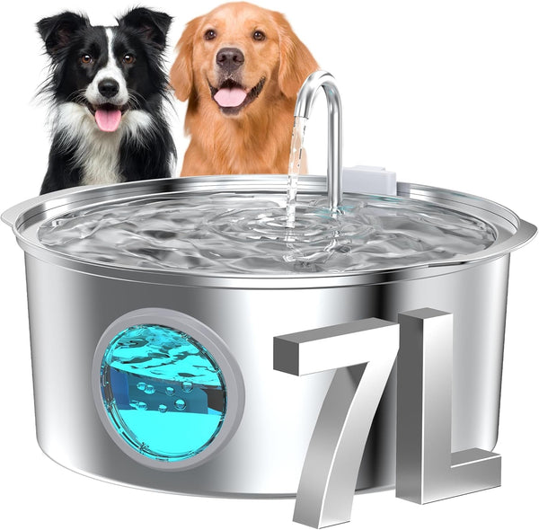 Dog Water Fountain for Large Dogs: 7L/236Oz/1.8G Dog Fountain Stainless Steel - Big Cat Drinking Fountain Indoor - Super Quiet Water Fountain for Dogs inside - for Large Dog Cats & Multi-Pet Home1