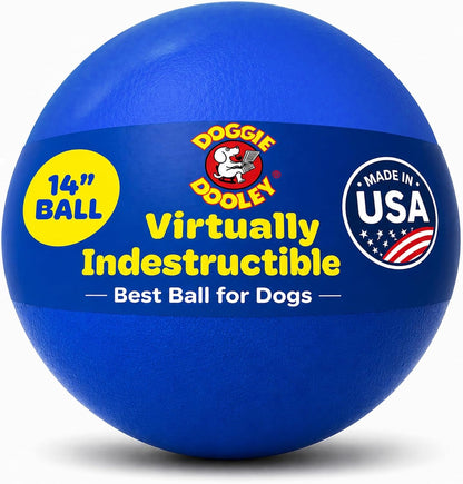 Doggie Dooley Virtually Indestructible Dog Ball - 10 Inch Hard Plastic Interactive Dog Toy for Large Breeds over 45+ Lbs - Built for Herding & Push Play - Floats in Water, Made in USA - Red13