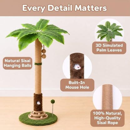AIXINPET Cat Scratching Post - Upgraded 40'' Tall Cat Scratcher Tree Tower Scratching Posts for Indoor Cats, with Cat Toy Mouse Hole, Spring Ball and Interactive Wooden Ball - for Kittens Adults Cats5