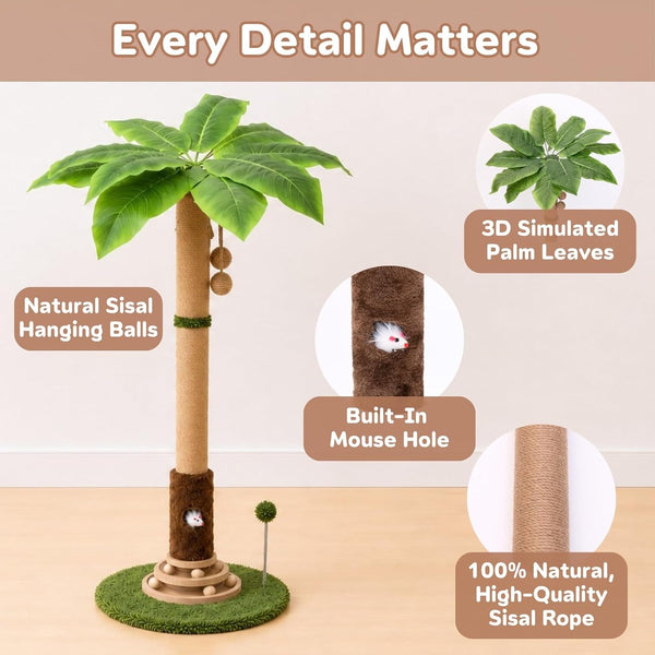 AIXINPET Cat Scratching Post - Upgraded 40'' Tall Cat Scratcher Tree Tower Scratching Posts for Indoor Cats, with Cat Toy Mouse Hole, Spring Ball and Interactive Wooden Ball - for Kittens Adults Cats5