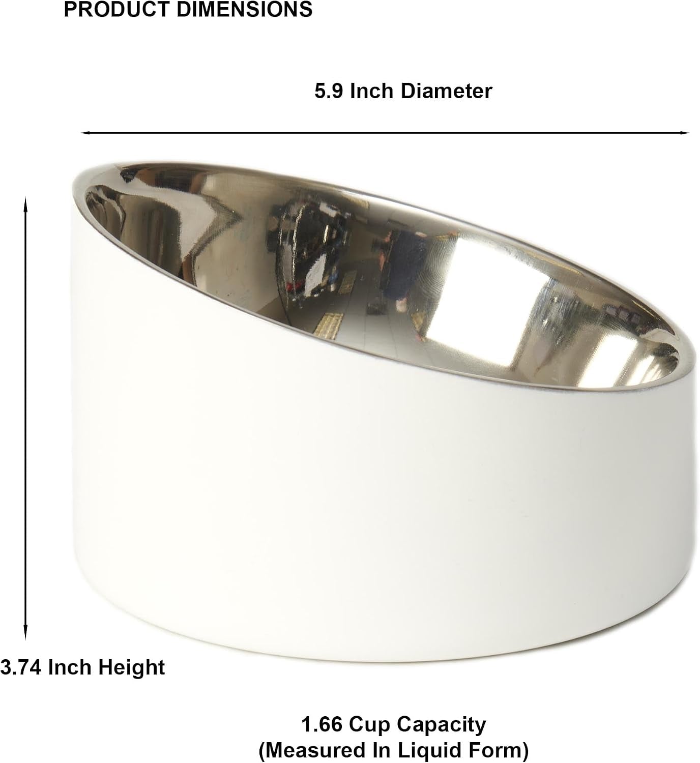 petrageous-18439-seychelles-stainless-steel-slanted-double-walled-dog-bowl-5-9-inch-width-and-3-74-inch-height-1-88-cups-capacity-white