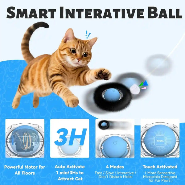 ORSDA Cat Toys, Interactive Fast Rolling Ball in Pouch, Hide and Seek for Indoor Cats, Motion Chirping Activated Moving Ball, 7 Holes Mat Mouse Catching Game4