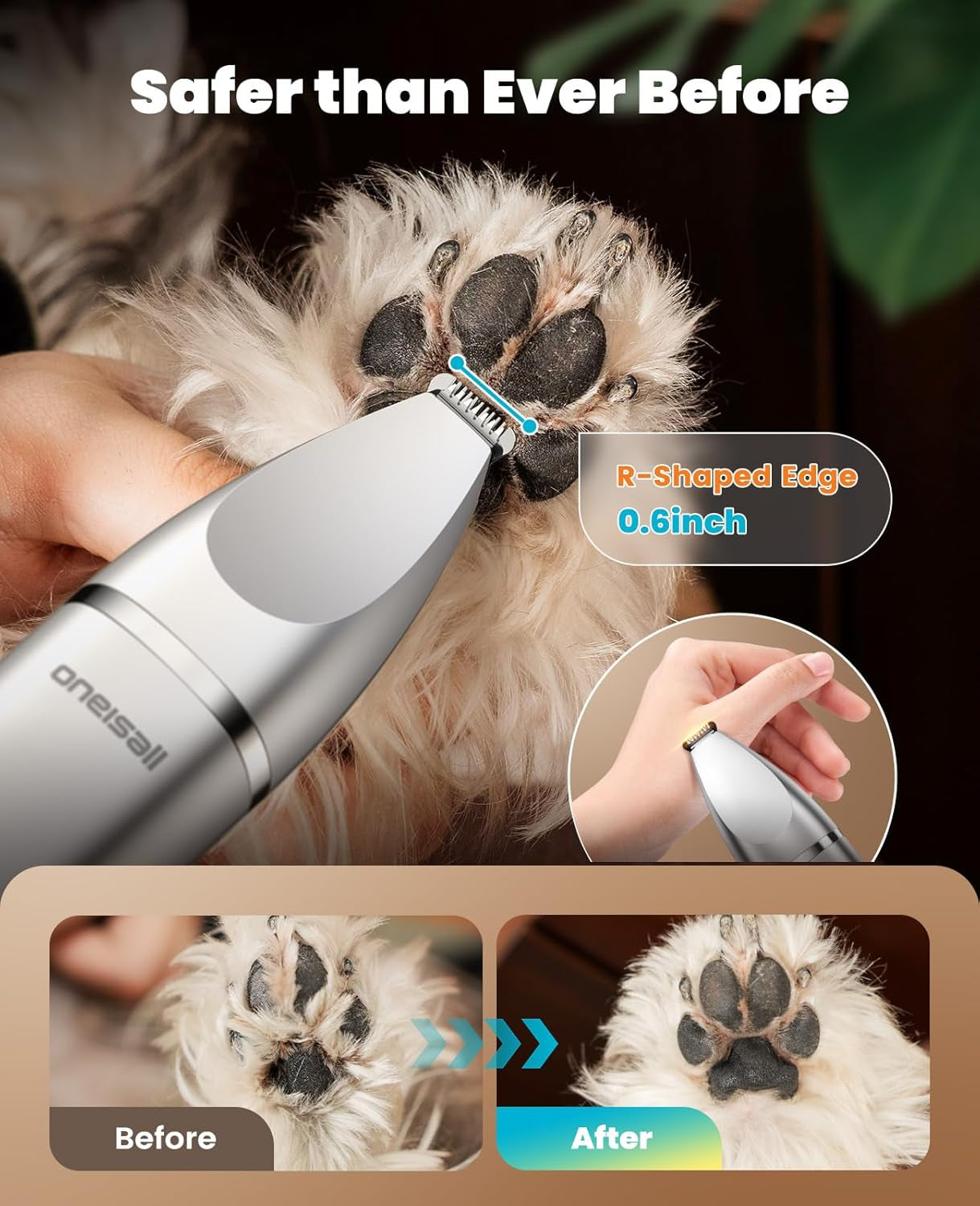 oneisall-4-in-1-dog-grooming-kit-with-lcd-display-paw-hair-trimmer-nail-grinder-rechargeable-cordless-low-noise-ipx7-waterproof-3-speeds-pet-grooming-clippers