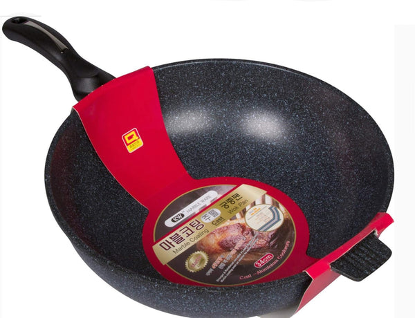 Ceramic Marble Coated Cast Aluminium Non Stick Wok 34 Cm (13 1/2 Inches)1