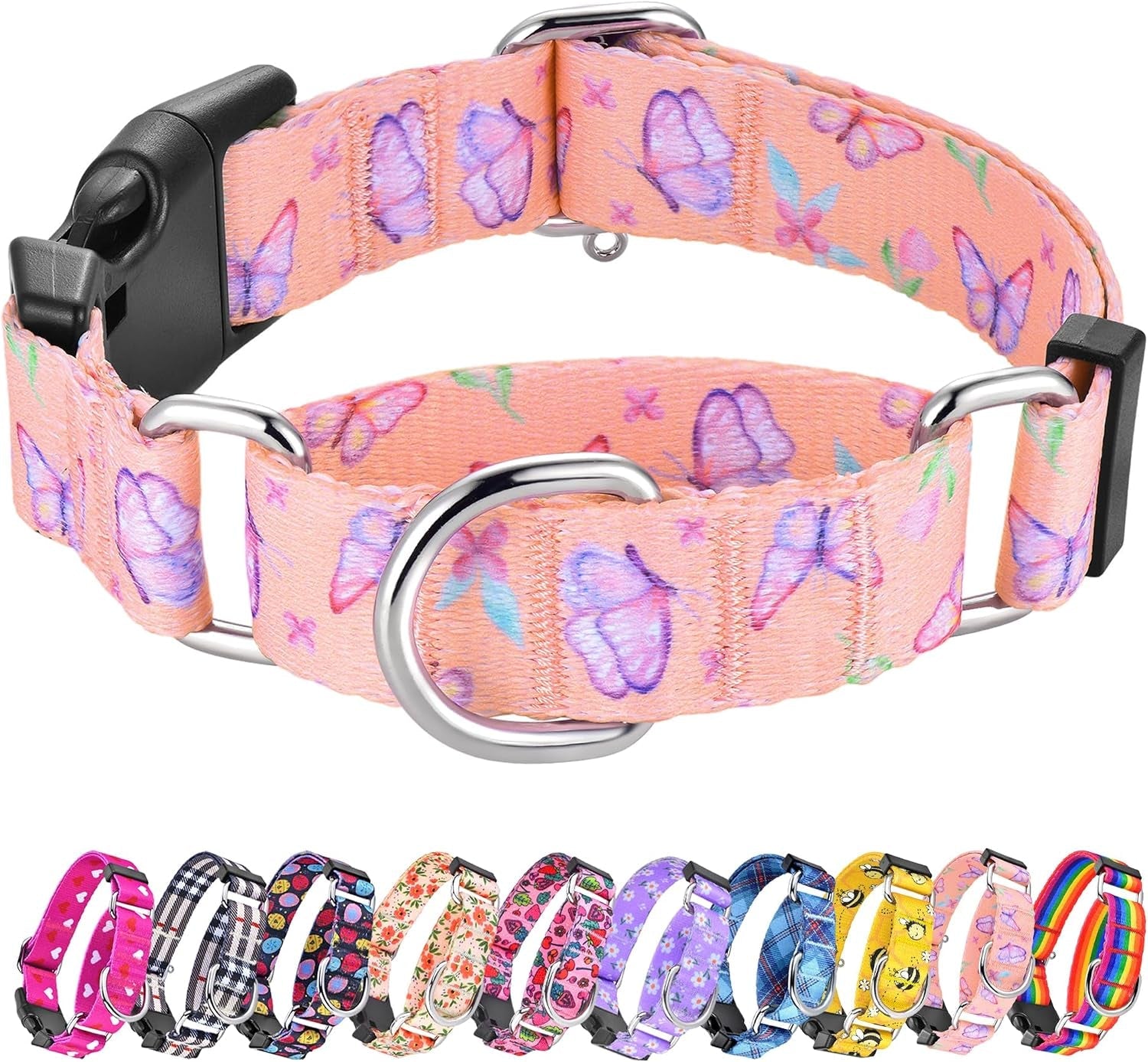 hikiko-martingale-collar-for-dogs-adjustable-soft-nylon-dog-collars-with-cute-patterns-for-small-medium-large-dog-pink-butterfly-medium