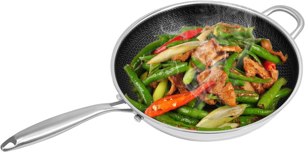 13.4 Inch Skillet Nonstick, 316 Stainless Steel Nonstick Wok Pan with Lid-Honeycomb Stir-Fry Skillet, Stir-Fry Wok with Lid Suitable for Gas Stoves, Induction Cookers and Ceramic Stove8