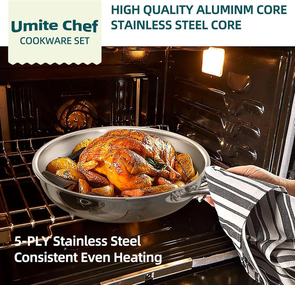 Stainless Steel Cookware Set, 5 Ply 14 Piece Stainless Steel Pot and Pan Set-Induction, Heavy Chef Quality, Oven Safe | Professional Kitchen Cooking Appliances, PFOA, PTFE & PFOS Free5