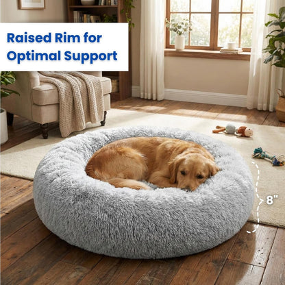 Calming Donut Dog Bed – Faux Fur Anti-Anxiety Pet Bed with Removable Washable Cover & Water-Resistant Liner – Plush Fluffy round Nest, Non-Slip Bottom for Dogs & Cats – Small, Grey3
