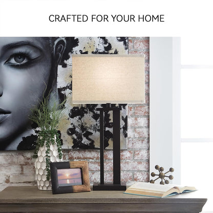 Signature Design by Ashley Aniela Table Lamp Set of 2, 29-Inch, Bronze | Solid Metal Base with a Rectangular Fabric Shade, Versatile 3 Way Lamps for Living Room Spaces and Narrow End Tables4
