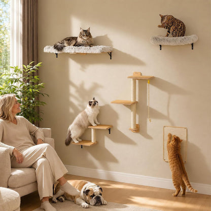 PAWZ Road Cat Wall Shelves, Modern Cat Wall Furniture with Sisal Posts | 5-In-1 Wall Mounted Cat Tree ,Wood Cat Shelves with Long Perch,Cat Wall Climber Holds up to 40Lbs for Large Indoor Cats7
