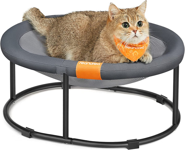 Feandrea 2-Tier Elevated Cat Hammock Bed, Breathable Furniture for Multi-Cat Households Indoor and Outdoor, with Removable Washable Mesh, Steel Frame, for Summer, Dove Gray UPCB012G019