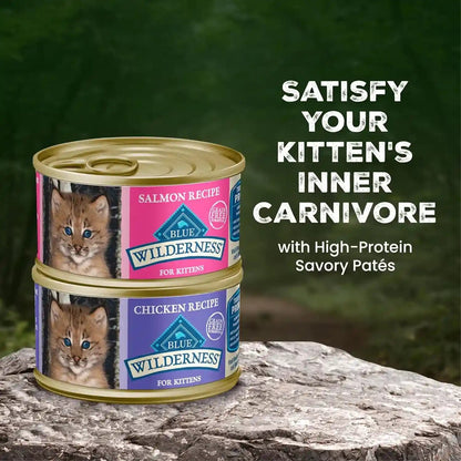 Blue Buffalo Wilderness Kitten Grain-Free Chicken Paté & Salmon Paté Wet Cat Food with DHA, High-Protein & Made with Natural Ingredients, Supports Healthy Growth & Development, 3-Oz. Each (6 Count)4
