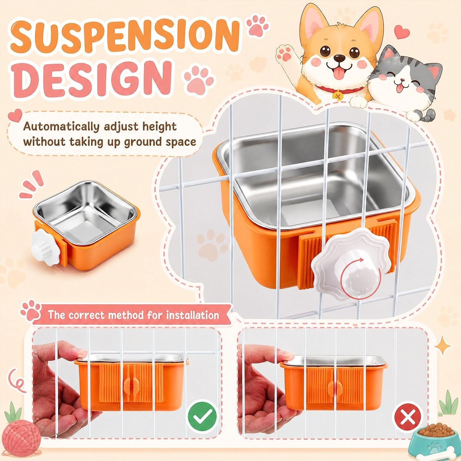 lemonroad-12-pcs-dog-crate-water-bowl-bulk-no-spill-hanging-for-kennel-removable-stainless-steel-puppy-food-water-feeding-bowls-cage-coop-cup-for-dogs-cats-rabbits-birds-ferretsquare-bowl