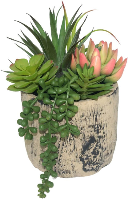 Succulents Plants Artificial, Faux Succulent Plants in Elegant Ceramic Pot Assorted Faux Potted Succulent Plant for Home Living Rooms Bedroom Décor (7.9)1