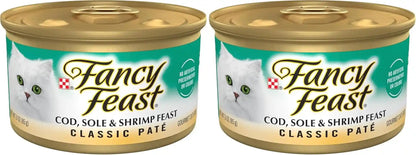 Purina Fancy Feast Cod, Sole and Shrimp Feast Classic Grain Free Wet Cat Food Pate - (Pack of 24) 3 Oz. Cans10