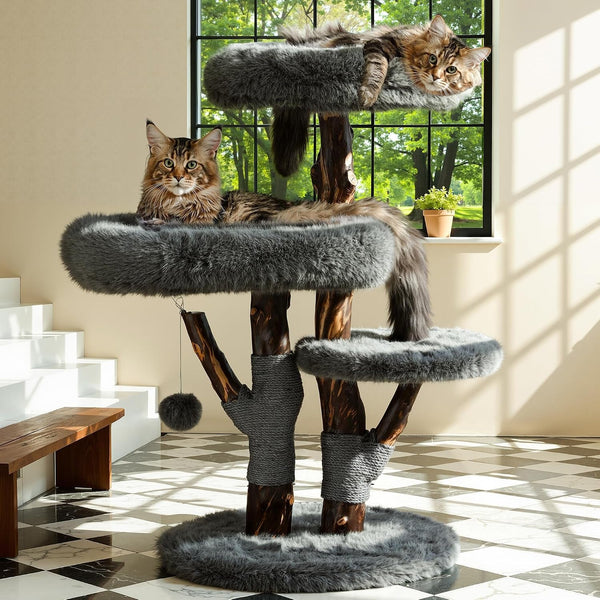 Sopapets Maine Coon Cat Tree for Large Cats, Solid Wood Cat Tower with Removable Cushions and Sisal Scratching Posts, Modern Boho Aesthetic Cat Furniture7