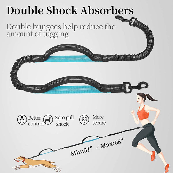 Iyoshop Hands Free Dog Leash with Zipper Pouch, Dual Padded Handles and Durable Bungee for Walking, Jogging and Running Your Dog (Large, 25-120 Lbs, Black)5